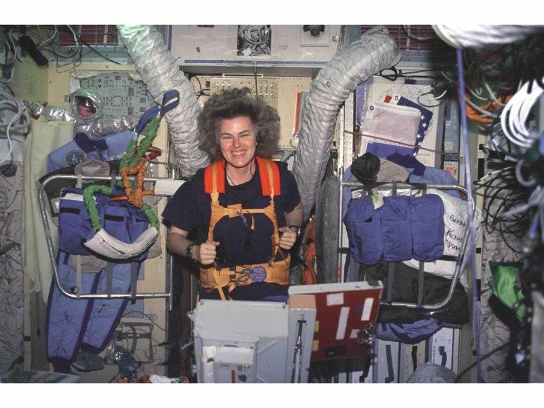 Shannon Lucid on Treadmill in Russian Mir Space Station