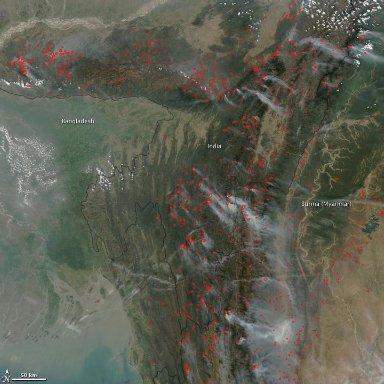 Fires in Eastern India and Northwest Burma