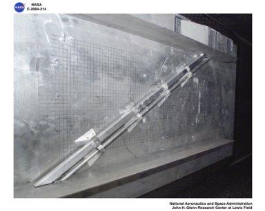 25% Scale Space Shuttle LO2 Cable Tray Test, 30 degree Configuration (RTF, Return to Flight) in 8x6 Supersonic Wind Tunnel