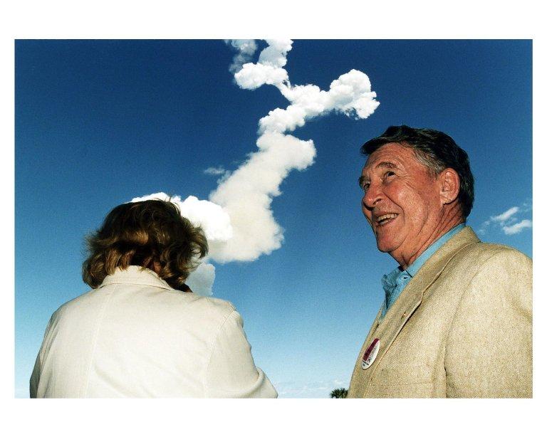 Apollo 7 Commander Walter M. "Wally" Schirra and his wife, Josephine, were among the many special NASA STS-83 launch guests who witnessed the liftoff of the Space Shuttle Columbia April 4 at the Banana Creek VIP Viewing Site at KSC. Columbia took off from Launch Pad 39A at 2:20:32 p.m. EST to begin the 16-day Microgravity Science Laboratory-1 (MSL-1) mission