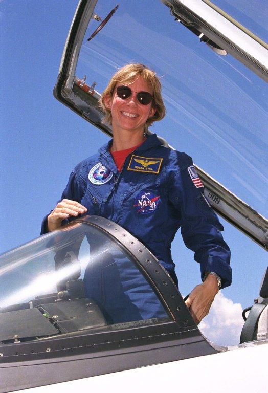 STS-94 Pilot Susan Leigh Still arrives at the Shuttle Landing Facility aboard a T-38 jet in preparation for the reflight of the Microgravity Science Laboratory-1 mission. Launch is scheduled for July 1, 1997, at 2:37 p.m. EDT. The laboratory was scheduled to fly again with the full complement of STS-83 experiments after that mission was cut short due to a faulty fuel cell. During the scheduled 16-day STS-94 mission, the experiments will be used to test some of the hardware, facilities and procedures that are planned for use on the International Space Station while the flight crew conducts combustion, protein crystal growth and materials processing experiments